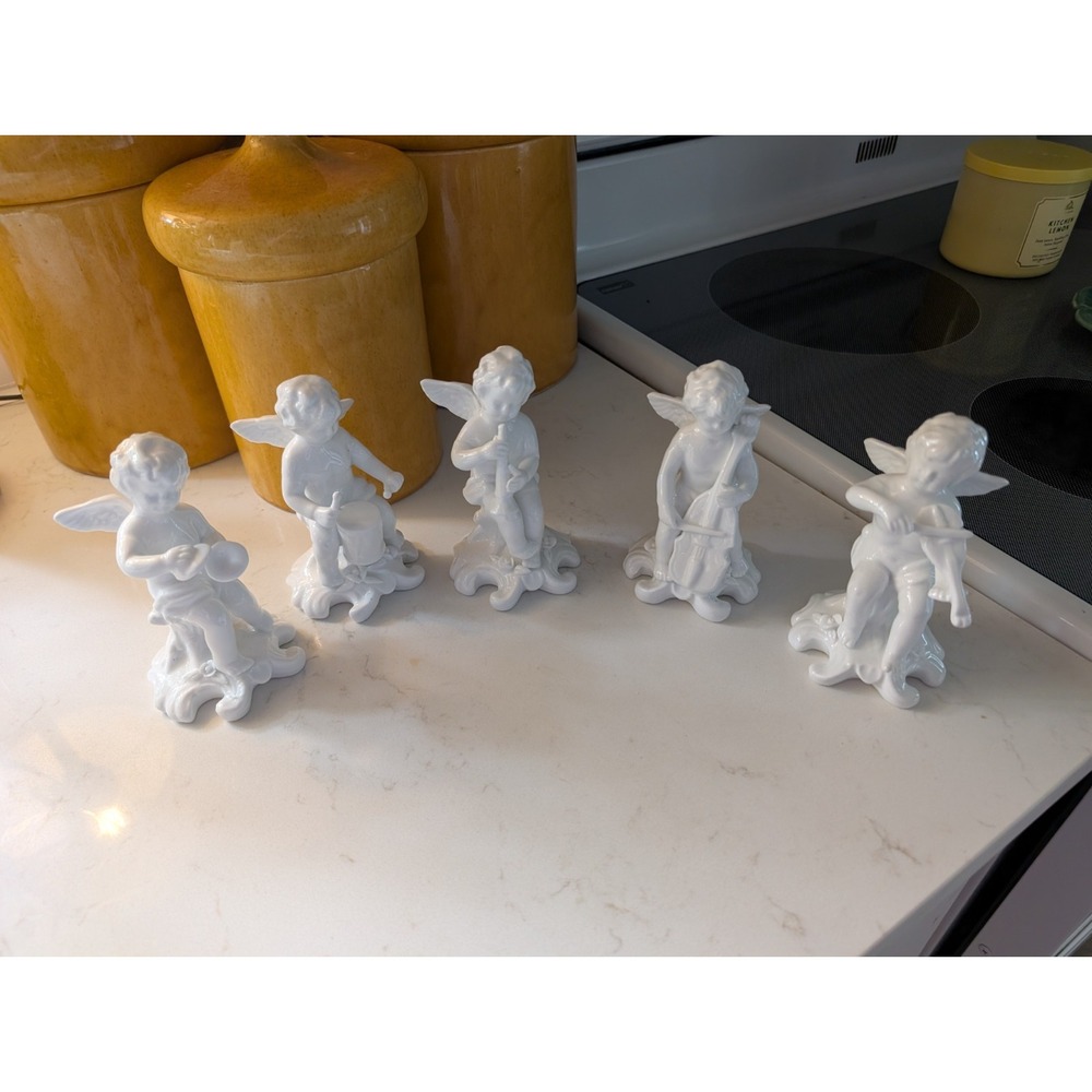 Vintage K&B Co White Porcelain Musical Cherub Angels Figurines Set of 5 MIB